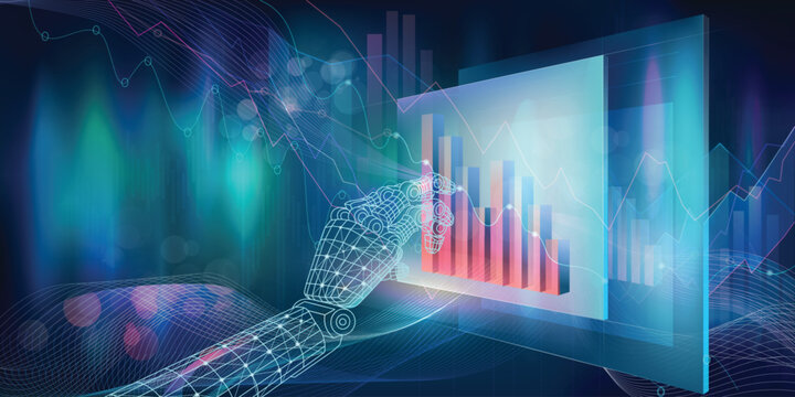 Abstract infographics on the theme of AI and financial technology on a beautiful background