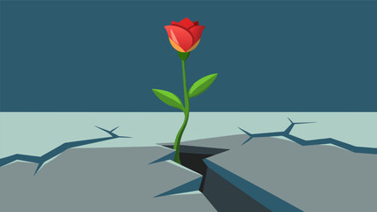 Fototapeta premium A wilting flower bud breaking through the cracks of a sidewalk symbolizing growth and renewal after a devastating loss.. Vector illustration