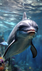 Naklejka premium A dolphin swimming in the warm waters of the ocean.