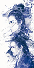 Fototapeta premium A drawing of a woman with her hair blowing in the wind.