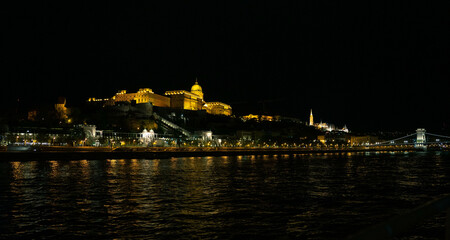 Hungarian castle on the hill at night