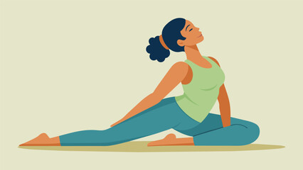 A reclined pigeon pose releasing tension in the hips and allowing for emotional release.. Vector illustration