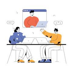 Online Conference, Flat Vector Illustration Design, conference, meeting, presentation, discussion, planning, illustration,