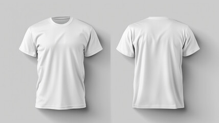 Blank white front and back T-Shirts Mockup template isolated on light gray background, shirt design presentation for print.	
