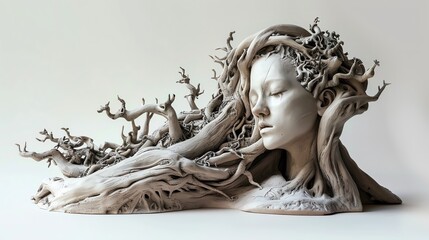 Explore the realm of environmental conservation from an unconventional angle with a side view clay sculpture infused with surreal details Merge the boundaries of reality and imagination to craft a vis