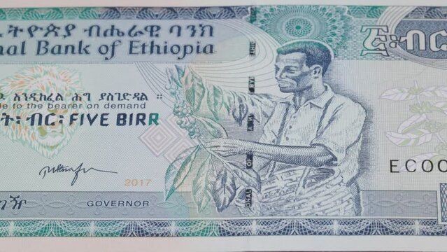 5 Ethiopian birr national currency money legal tender banknote bill central 2