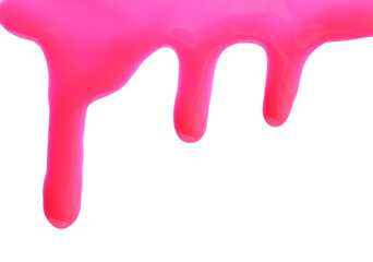 Bright pink nail polish flowing on white background