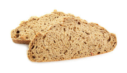 Slices of freshly baked sourdough bread isolated on white