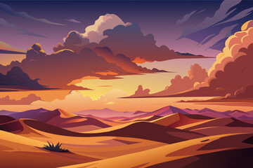 Desert canyon illuminated by the setting sun illustration