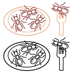 Vector linear image of fried ants on a plate