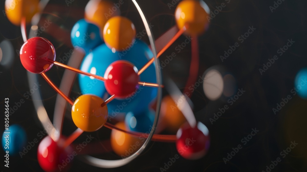 Fototapete a scale model of an atom with each particle represented by a different color and size.