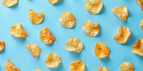 Tasty Fried Chips on Blue Background