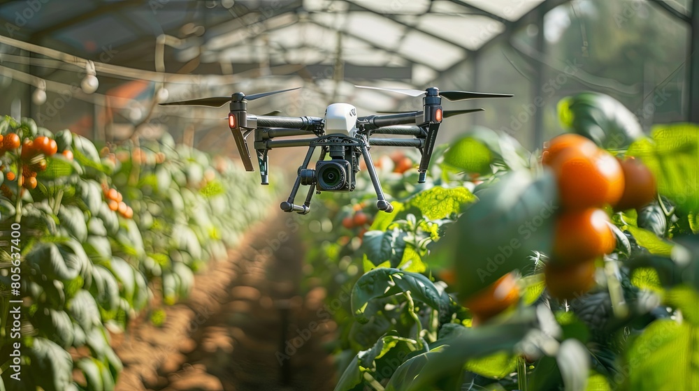 Poster agrotech revolution: agricultural scientist implementing cutting-edge methods and tools to enhance c