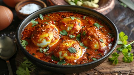 Egg Curry: Flavorful egg curry simmered in a rich and aromatic sauce with fragrant spices and herbs.