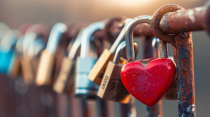 close-up of love locks on the bridge. The padlock as a symbol of love and affection