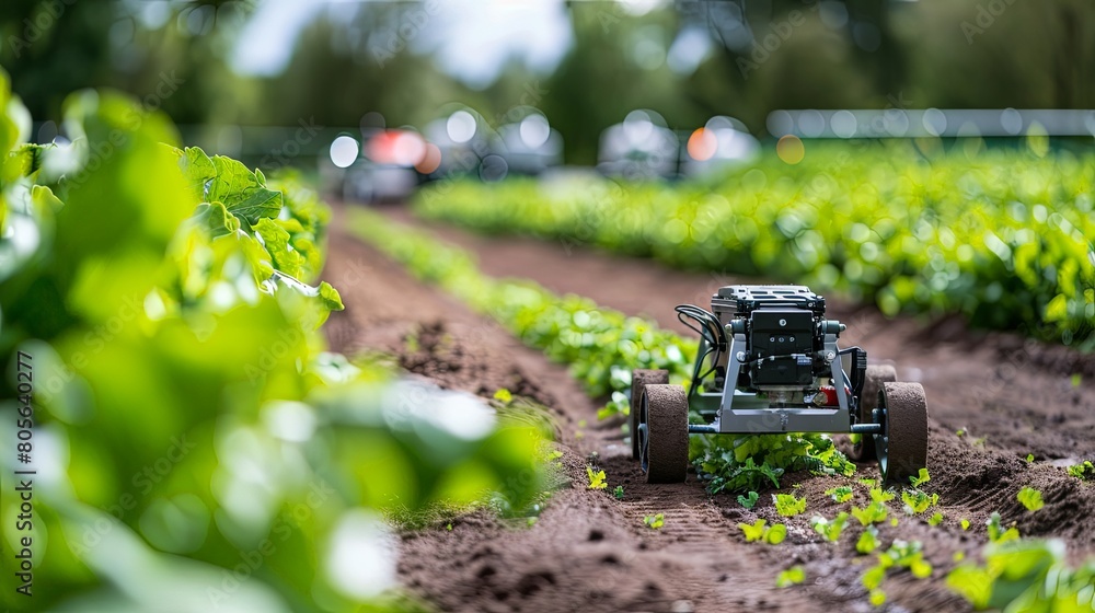 Poster high-tech farming: agriculture professionals utilizing robotics and automation for efficient and sca