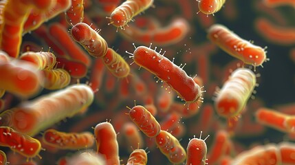 Fototapeta premium Microbial World: Close-up of Bacillus bacteria under a microscope, revealing intricate details of microbial life.