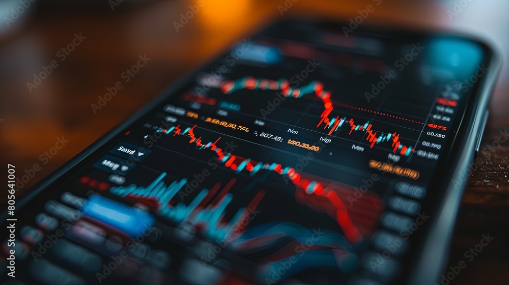 Aufkleber modern trading platform: close-up of a mobile screen showing stock charts and trading options for in