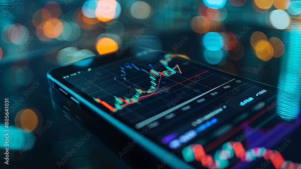 Aufkleber modern trading platform: close-up of a mobile screen showing stock charts and trading options for in