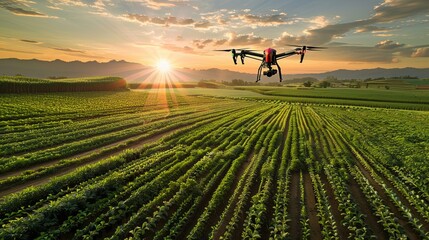 Fototapeta premium Precision Farming: Farmers employing GPS-guided machinery and IoT devices for precise planting and harvesting.