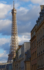 The famous Eiffel tower and parisian houses, Paris, France
