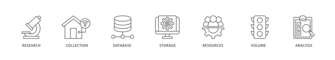 Big data icon packs for your design digital and printing of research, collection, database, storage, resources, volume and analysis icon live stroke and easy to edit 