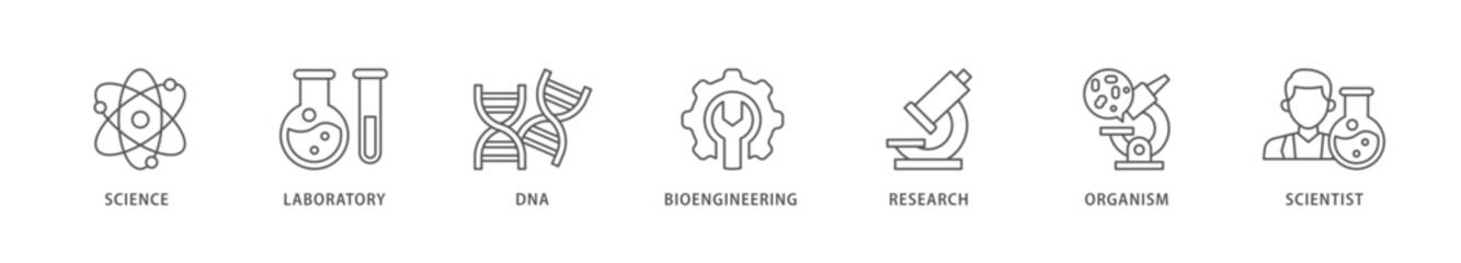 Biotechnology icon packs for your design digital and printing of scientist, bioengineering, organism, research, dna, laboratory, science icon live stroke and easy to edit 