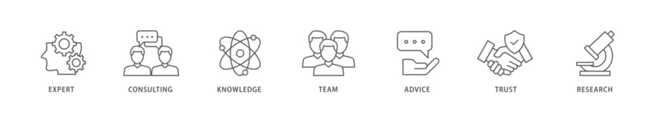 Expertise icon packs for your design digital and printing of expert, consulting, knowledge, team, advice, trust, and research icon live stroke and easy to edit 
