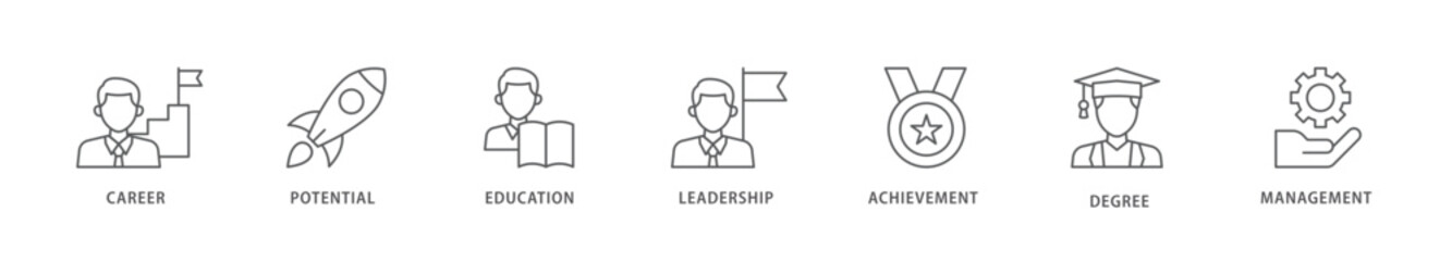 MBA icon packs for your design digital and printing of career, potential, education, leadership, achievement, degree and management icon live stroke and easy to edit 