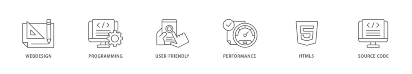 Mobile first icon packs for your design digital and printing of webdesign, programming, user friendly, performance, html5 and source code icon live stroke and easy to edit 