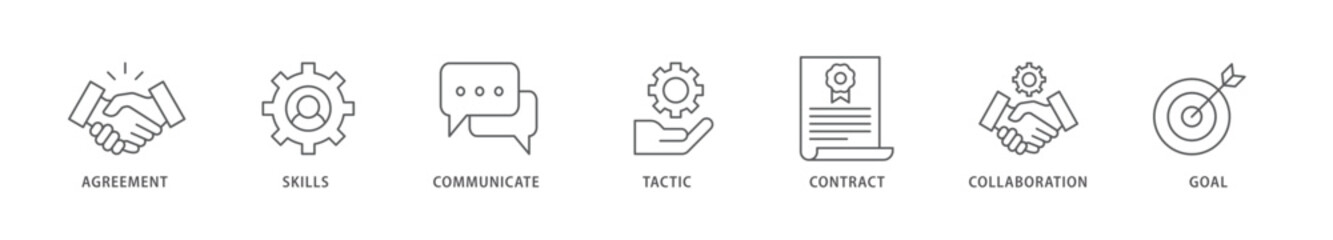Negotiation icon packs for your design digital and printing of skills, communicate, tactic, contract, and goal icon live stroke and easy to edit 