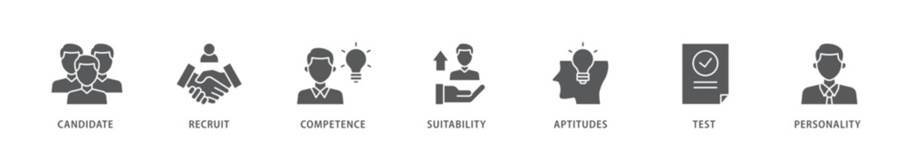 Assessment icon packs for your design digital and printing of user candidate, recruit, competence, suitability, aptitudes, test and personality icon live stroke and easy to edit 