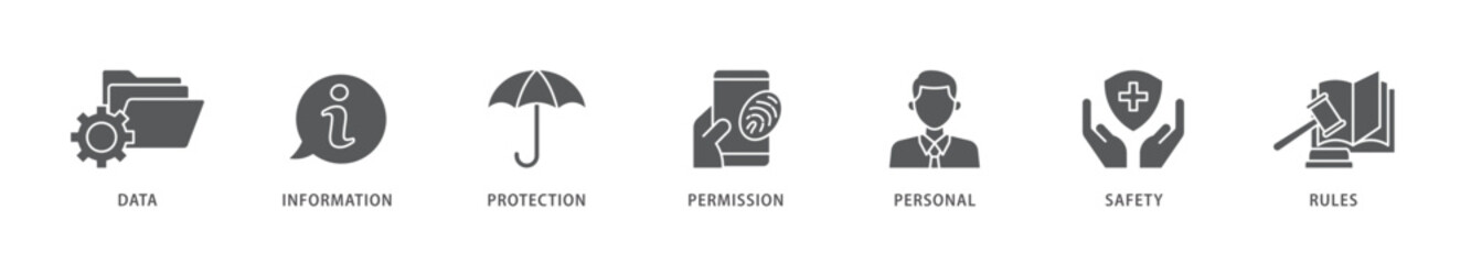 Data protection icon packs for your design digital and printing of data, information, protection, permission, personal, safety and rules icon live stroke and easy to edit 