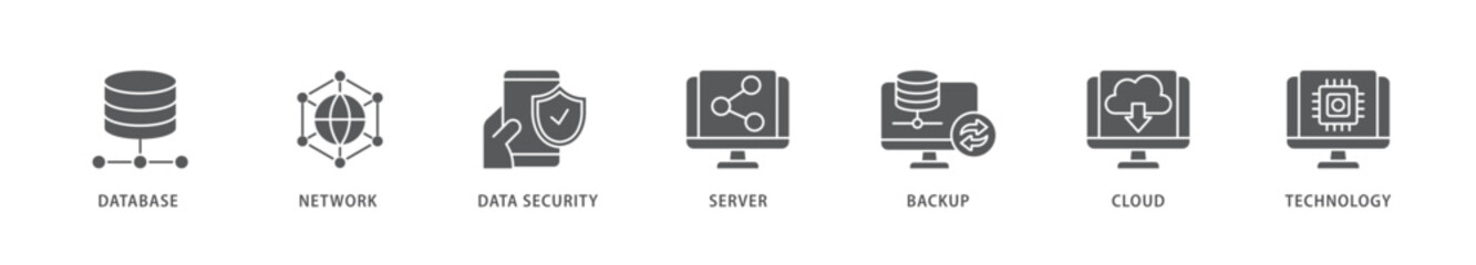 Data center icon packs for your design digital and printing of database, network, data security, server, backup, cloud and technology icon live stroke and easy to edit 