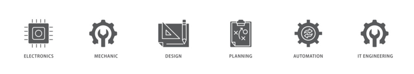 Engineering icon packs for your design digital and printing of electronics, mechanic, design, planning, automation and it engineering icon live stroke and easy to edit 