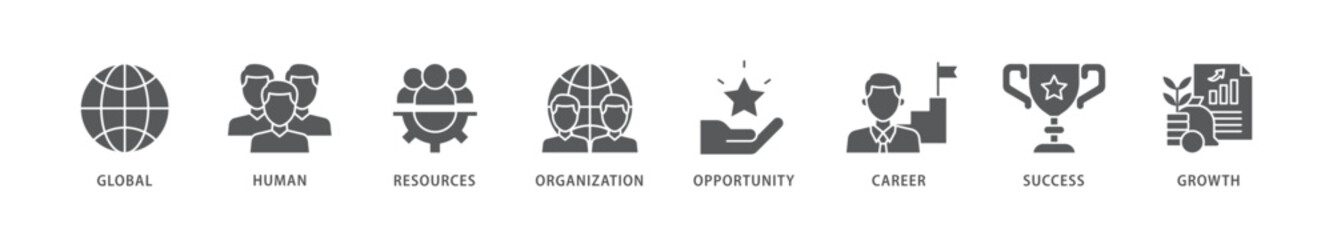 Management icon packs for your design digital and printing of global, human resources, organization, opportunity, career, success and growth icon live stroke and easy to edit 