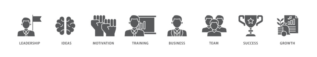 Learn and lead icon packs for your design digital and printing of leadership, ideas, motivation, training, business, team, success, and growth icon live stroke and easy to edit 