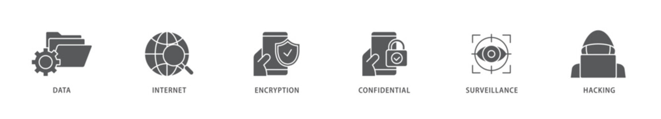 Privacy icon packs for your design digital and printing of confidential, hacking, surveillance, encryption, internet, data icon live stroke and easy to edit 