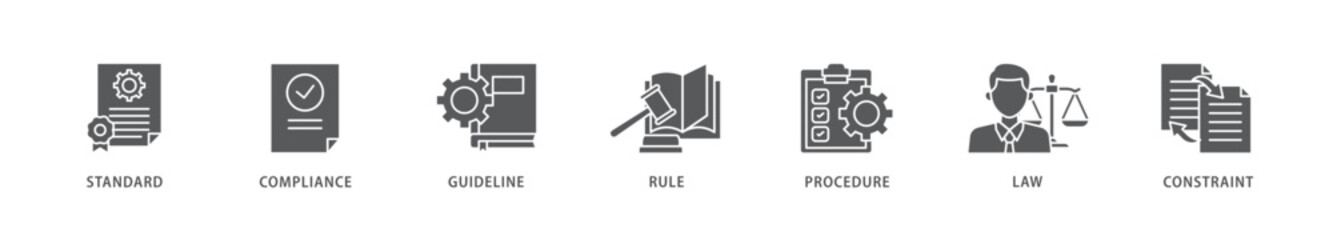 Regulation icon packs for your design digital and printing of standard, compliance, guideline, rule, procedure, law and constraint icon live stroke and easy to edit 