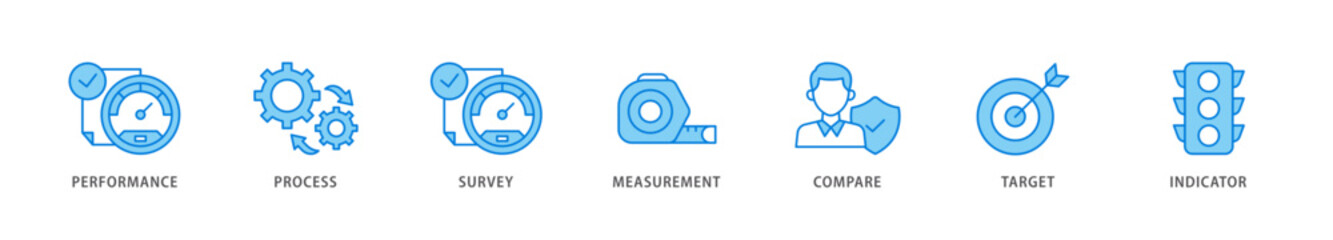 Benchmarking icon packs for your design digital and printing of performance, process, survey, measurement, compare, target, and indicator icon live stroke and easy to edit 