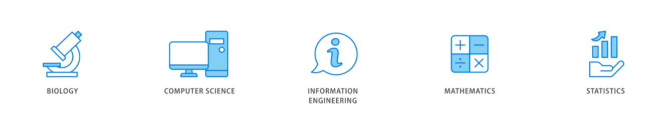 Bioinformatics icon packs for your design digital and printing of biology, computer science, information engineering, mathematics and statistics icon live stroke and easy to edit 