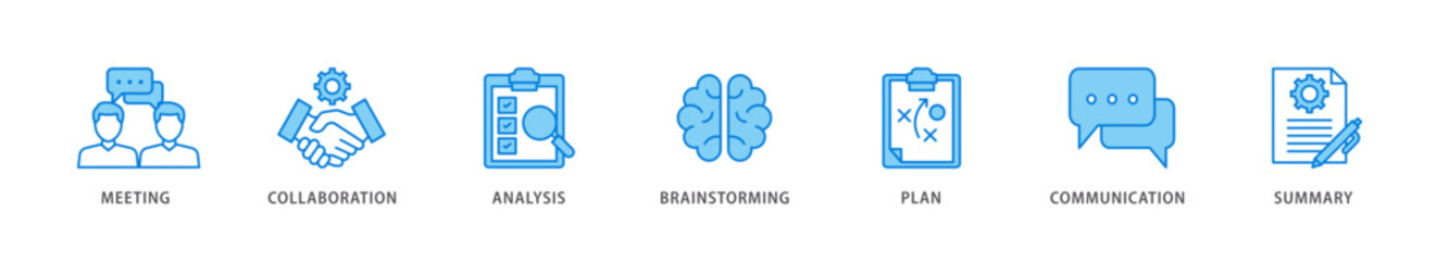 Brief icon packs for your design digital and printing of meeting, collaboration, analysis, brainstorming, plan, communication, and summary icon live stroke and easy to edit 