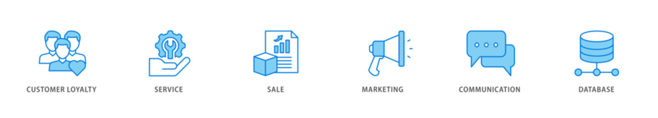 CRM icon packs for your design digital and printing of customer loyalty, service, sale, marketing, communication, and database icon live stroke and easy to edit 