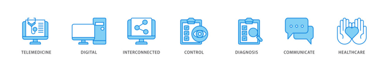 Digital health icon packs for your design digital and printing of e health, telemedicine, interconnected, smartwatch, diagnosis, email, and medical app icon live stroke and easy to edit 