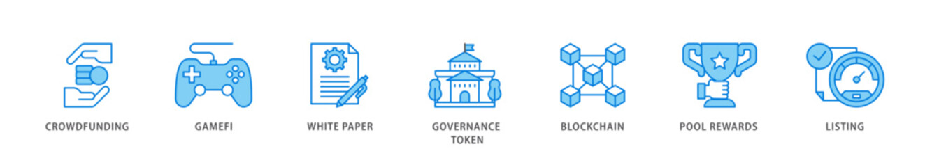 Obraz premium IGO icon packs for your design digital and printing of crowdfunding, gamefi, white paper, governance token, blockchain, pool rewards and listing icon live stroke and easy to edit 