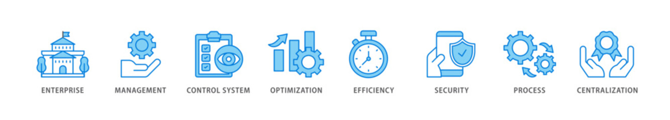 Industrial control system icon packs for your design digital and printing of enterprise, management, control system, optimization, efficiency icon live stroke and easy to edit 