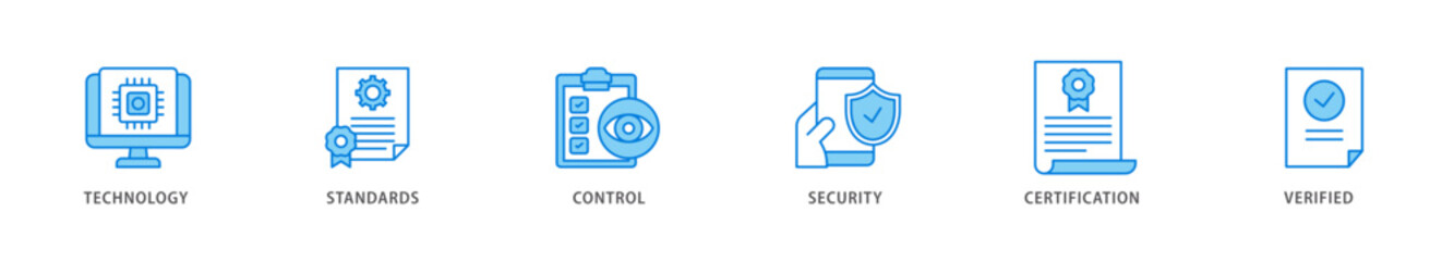 Fototapeta premium ISO27001 icon packs for your design digital and printing of technology, standards, control, security, certification, and verified icon live stroke and easy to edit 