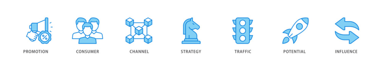 Lead generation icon packs for your design digital and printing of promotion, consumer, channel, strategy, traffic, potential and influence icon live stroke and easy to edit 