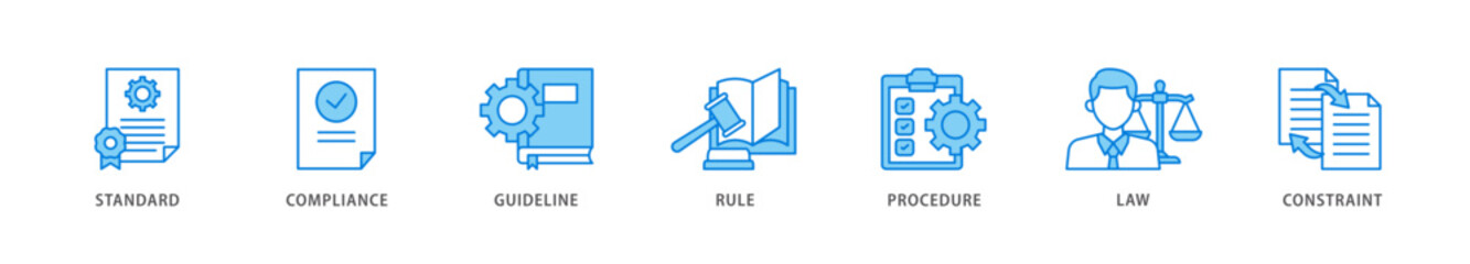Regulation icon packs for your design digital and printing of standard, compliance, guideline, rule, procedure, law and constraint icon live stroke and easy to edit 