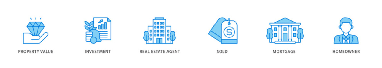 Real estate icon packs for your design digital and printing of sold, home owner, mortgage, real estate, agent, investment, property value icon live stroke and easy to edit 